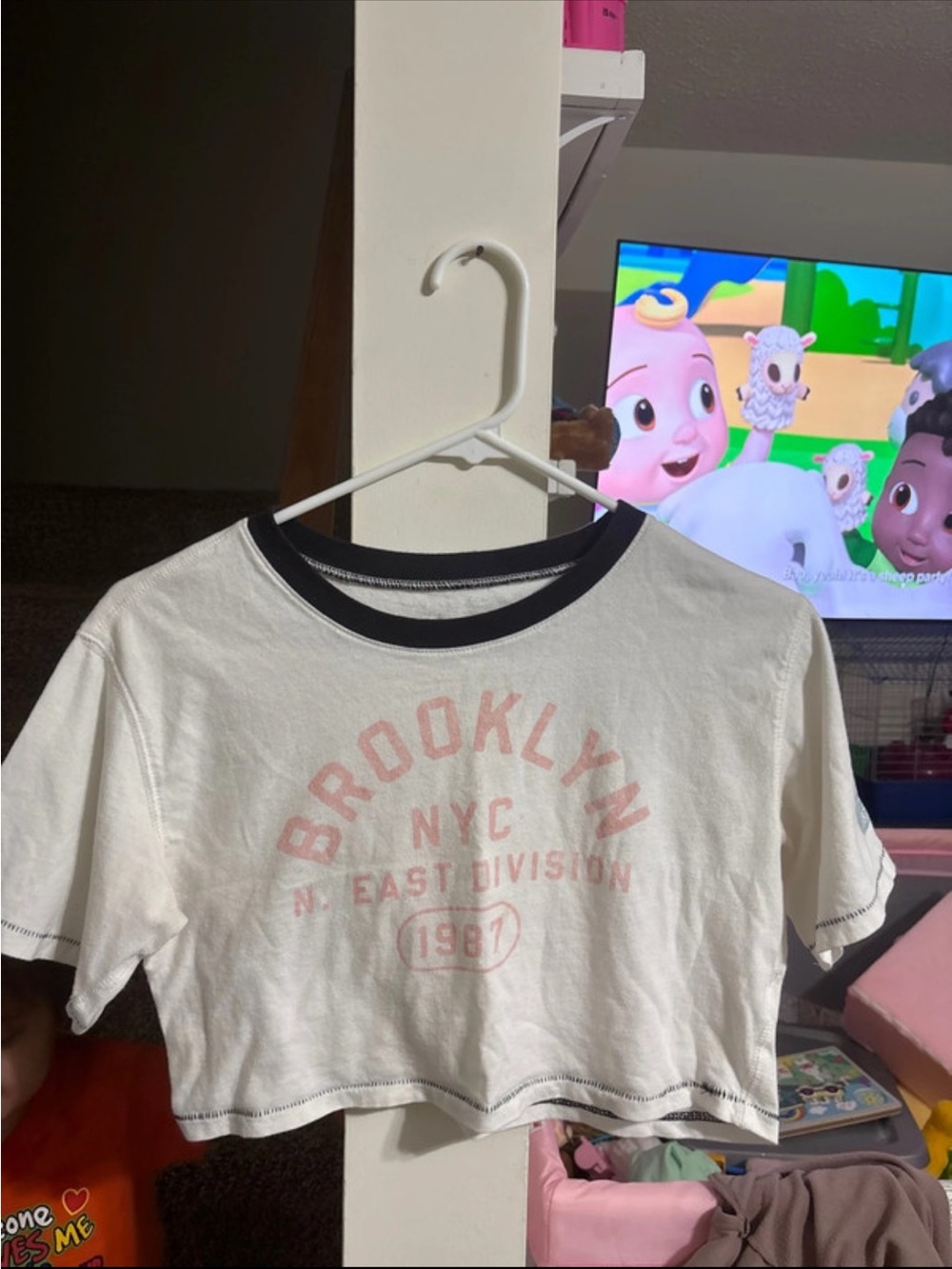 Aeropostale White Cropped 'Brooklyn NYC' Graphic Tee with Black Trim